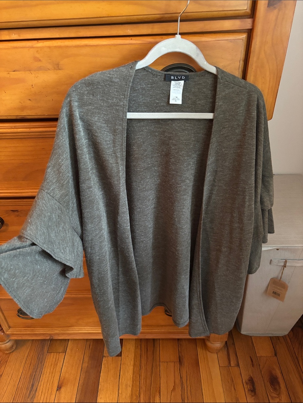BLVD Olive Open-Front Draped Cardigan